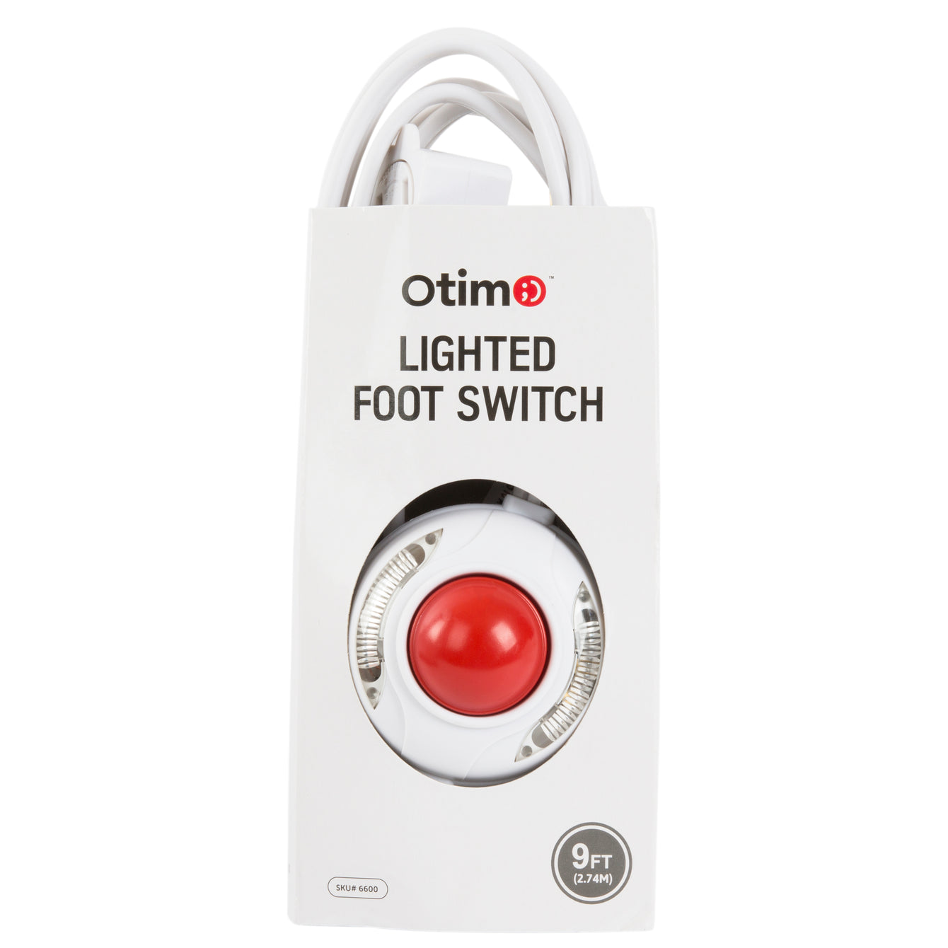 Otimo Lighted Foot Switch with 9 Foot Power Cord -- 3-Outlet Extension Cord -- White Extension Cable