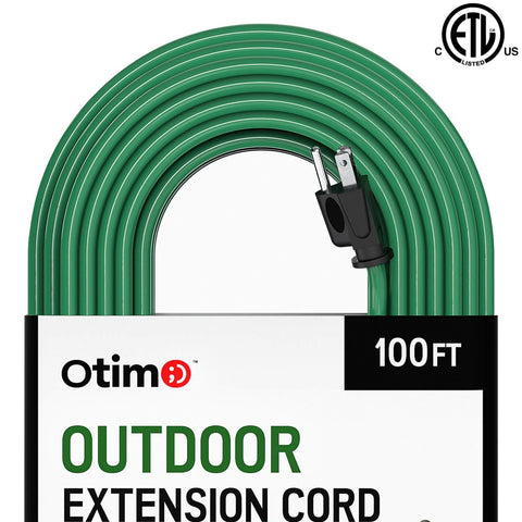 Otimo 100 ft 16/3 Outdoor Heavy Duty Extension Cord - 3 Prong Extension Cord, Green