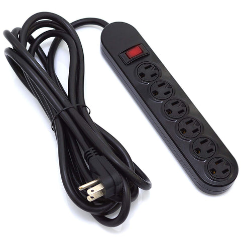 Otimo 12Ft 6-Outlet Power Strip AC125V 14AWG Black -- Office or Home Plug Extension