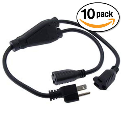 Otimo (10 Pack) 1Ft 2-Outlet Power Cord Splitter NEMA 5-15P to NEMA 5-15R - 16AWG/3 â€“ Compatible with Printers, Computers, Monitors, and More