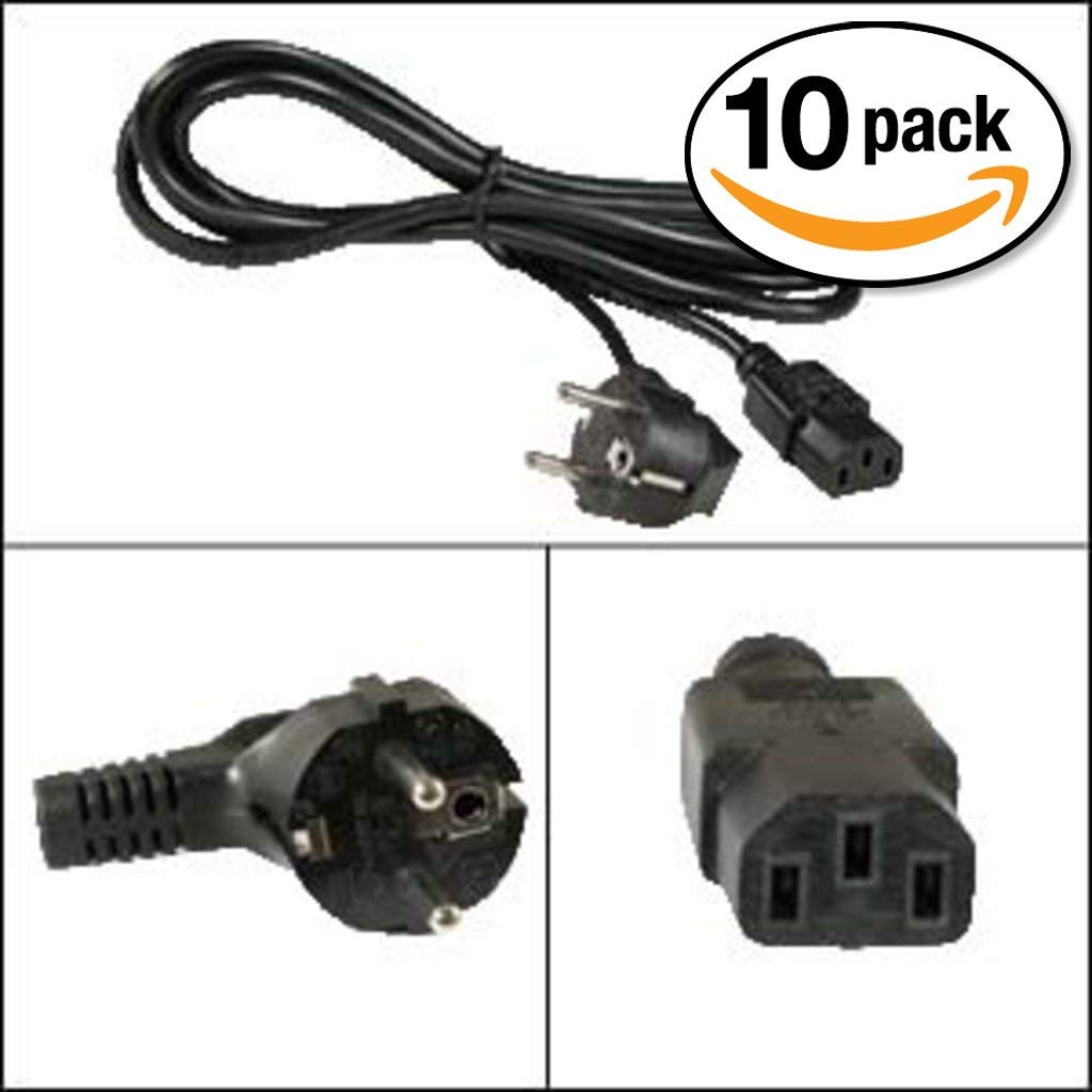 Otimo (10 Pack) 6Ft European Power Cord Power Cord Black/H05VV-F0.75/3G S