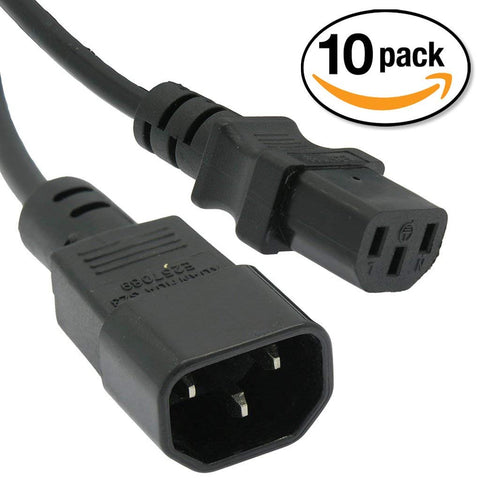 Otimo (10 Pack) 10 Ft Power Extension Cord C13 to C14 Black/SVT 18/3