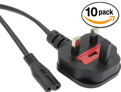 Otimo (10 Pack) 6Ft UK Plug 2-Prong Figure-8 Power Cord Non-Polarized European Power Cord
