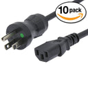 Otimo (10 Pack) 15 Feet 16/3 Green Dot Hospital Grade IEC Power Cord (NEMA 5-15P to IEC-320-C13) SJT - Black