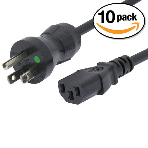 Otimo (10 Pack) 15 Feet 16/3 Green Dot Hospital Grade IEC Power Cord (NEMA 5-15P to IEC-320-C13) SJT - Black