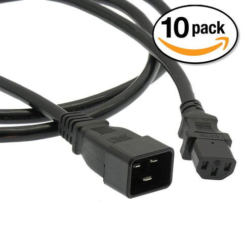 Otimo (10 Pack) 12 Ft Power Cord C20 to C13 Black/SJT 14/3