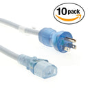 Otimo (10 Pack) 10 Feet 16/3 Green Dot Hospital Grade IEC Power Cord (NEMA 5-15P to IEC-320-C13) SJT - Clear Blue