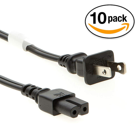 Otimo (10 Pack) 6Ft 2 Prong Polarized Power Cord NIMA1-15 to C7 18/2 - Compatible with Popular Cable Modems/Boxes, TV, Monitors, Sony PlayStation (Original Only), and More!