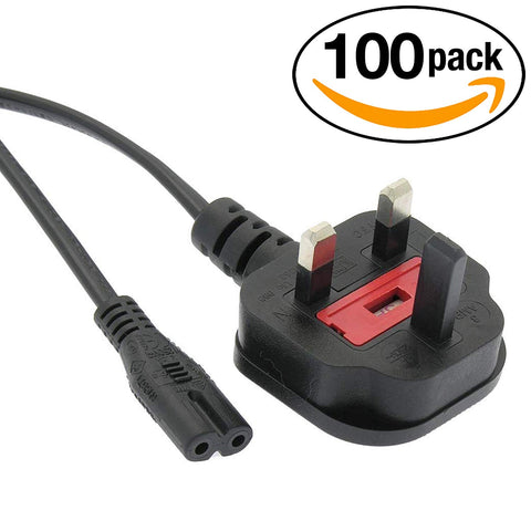 Otimo (100 Pack) 6Ft UK Plug 2-Prong Figure-8 Power Cord â€“ Non-Polarized European Power Cord
