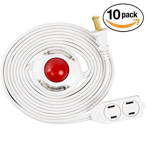 Otimo (10 Pack) Lighted Foot Switch with 9 Ft 3 Outlet Cord - White Extension Cable