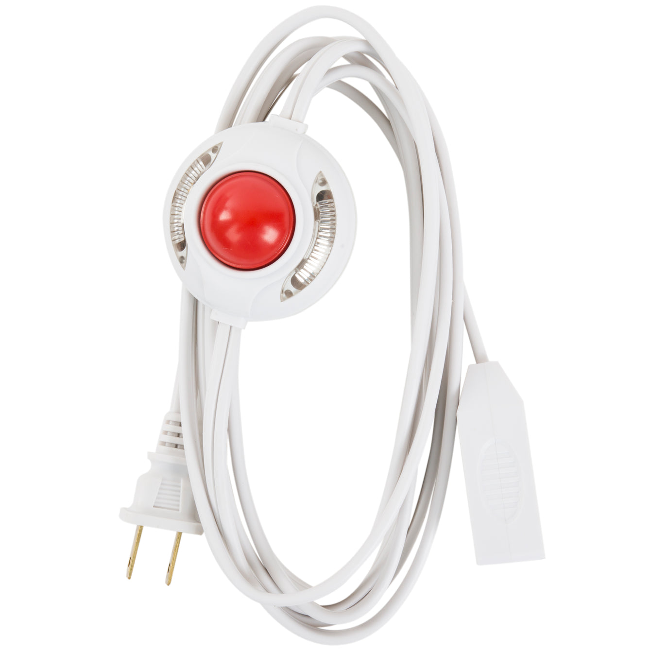 Otimo Lighted Foot Switch with 9 Foot Power Cord -- 3-Outlet Extension Cord -- White Extension Cable