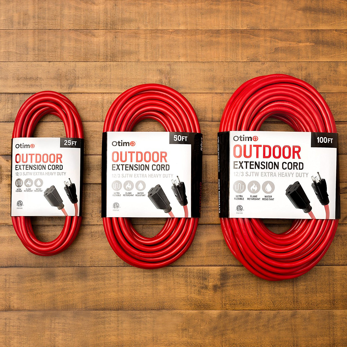Otimo 50 ft 12/3 Outdoor Extra Heavy Duty Extension Cord - 3 Prong Extension Cord, Red