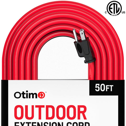 Otimo 50 ft 12/3 Outdoor Extra Heavy Duty Extension Cord - 3 Prong Extension Cord, Red