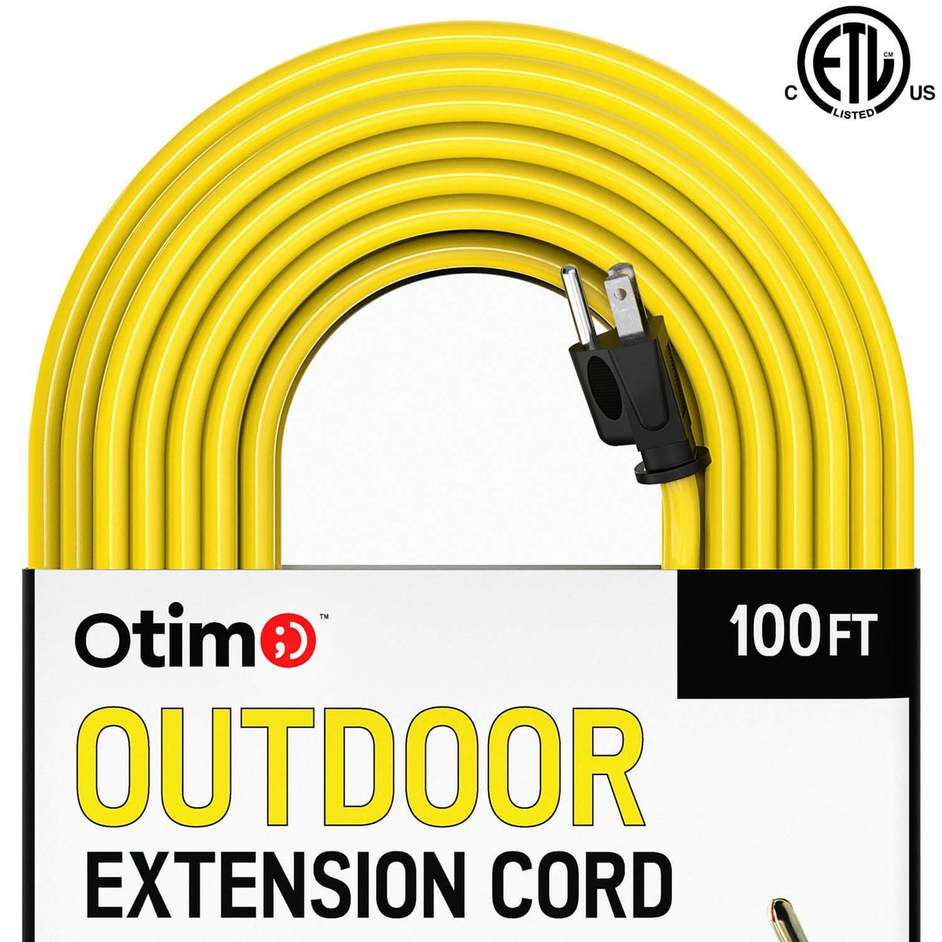 Otimo 100 ft 14/3 Outdoor Heavy Duty Extension Cord - 3 Prong Extension Cord, Yellow