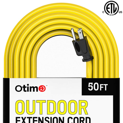 Otimo 50 ft 14/3 Outdoor Heavy Duty Extension Cord - 3 Prong Extension Cord, Yellow