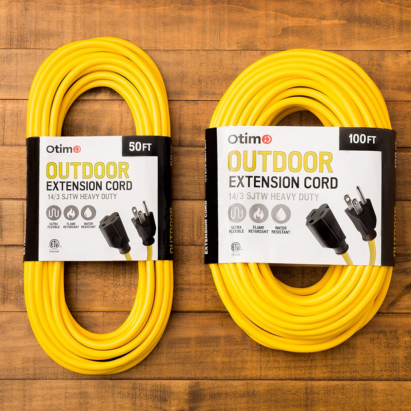 Otimo 100 ft 14/3 Outdoor Heavy Duty Extension Cord - 3 Prong Extension Cord, Yellow
